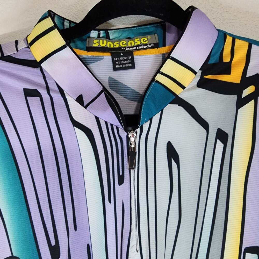 Jamie Sadock Sunsense Long Sleeve 1/4 Zip Mock Neck Golf Top Abstract Print - Picture 5 of 8